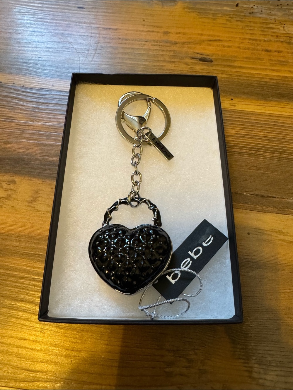 bebe Black Heart Bag Charm Keychain